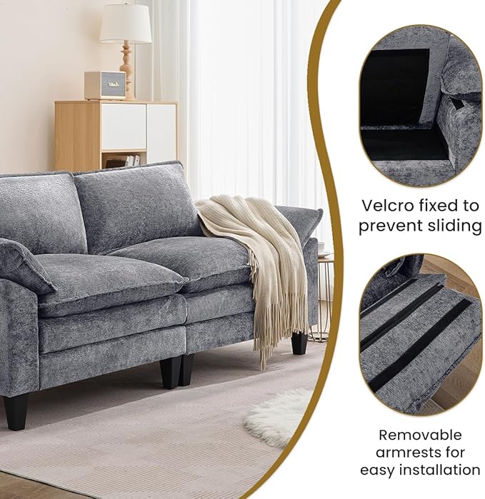 83 Cloud Loveseat Sofa Modern Down Comfy for Living Room Loveseat Sofa with Chenille Fabric and Double Cushion Love Seat Deep Seat Oversized Seats with 2 Pillows for Bedroom Grey