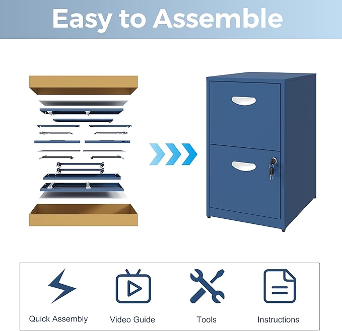 2 Drawer File Cabinet with Lock Metal File Cabinets for Home Office Under Desk Storage Printer Stand Office File Cabinets for Letters and File Boxes Assembly Required Blue