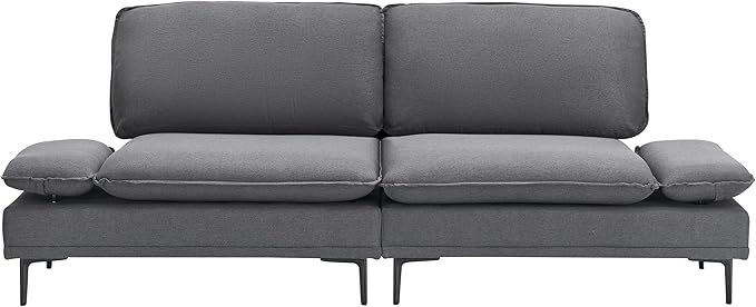89'' Futon Loveseat Sofa with Adjustable Armrests Linen Sleeper Couch Bed Modern 2 Seater Cozy Tufted Sofa with Metal Legs for Small Spaces Living Room Bedroom (Dark Grey)
