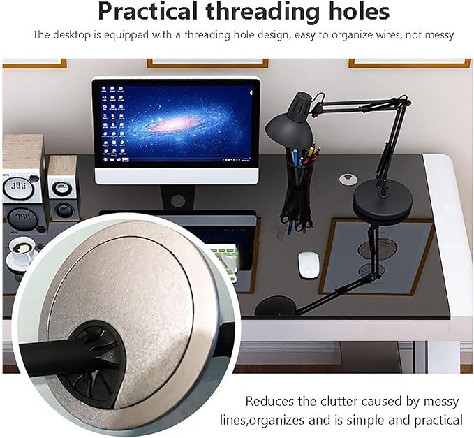 Tempered Glass Computer DeskModern Office Desk with Glass Top &amp Z-Shaped Metal FrameSturdy Writing Desk Table Study DeskGaming Desk Computer Desk for Home Office Workstation