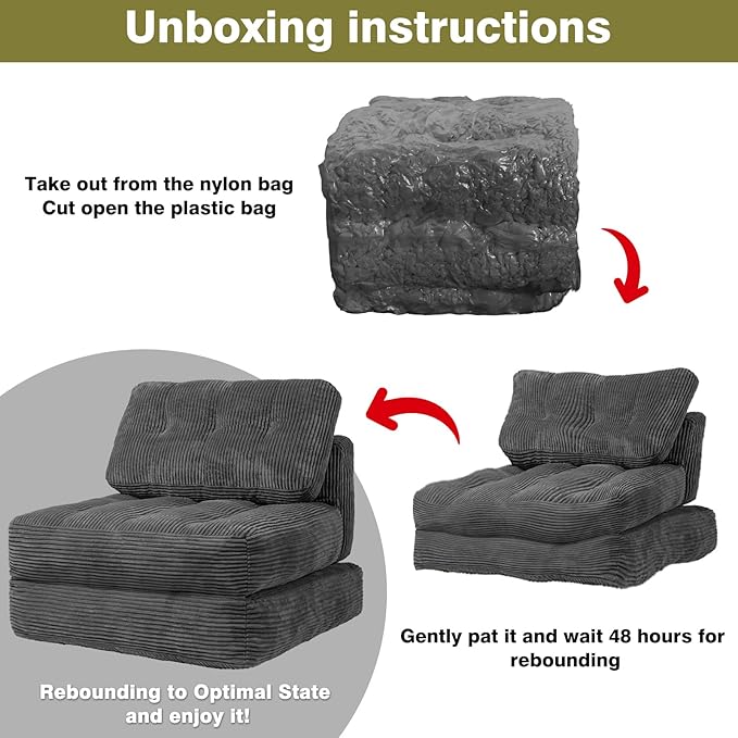 Art3d Folding Sofa Bed Convertible Sleeper Sofa Bed with Pilow &amp Back Support 3 in 1 Long Futon Boneless Couch Comfy Floor Couch for Living Room Bedroom Dark Gray