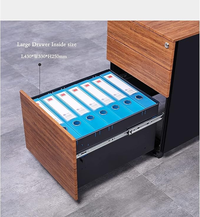 Office Storage File Cabinet Office Drawer Tin Movable Storage Short Cabinet Household Wood Grain Lockable Mobile Push Cabinet (Grey)