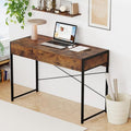 LDAILY Computer Desk with 2 Drawers 44 Inch Home Office Desk with Sturdy Steel Frame &amp X-Bracket Support Spacious Study Writing Workstation Table for Bedroom or Small Spaces (Rustic Brown)