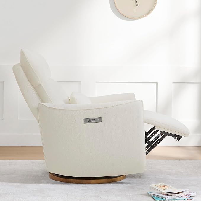 CHITA Swivel Rocker Recliner Chair Power Nursery Glider Recliner Nursery Rocking Chair with Adjustable Power Headrest FSC Certified Solid Wood Base Cream