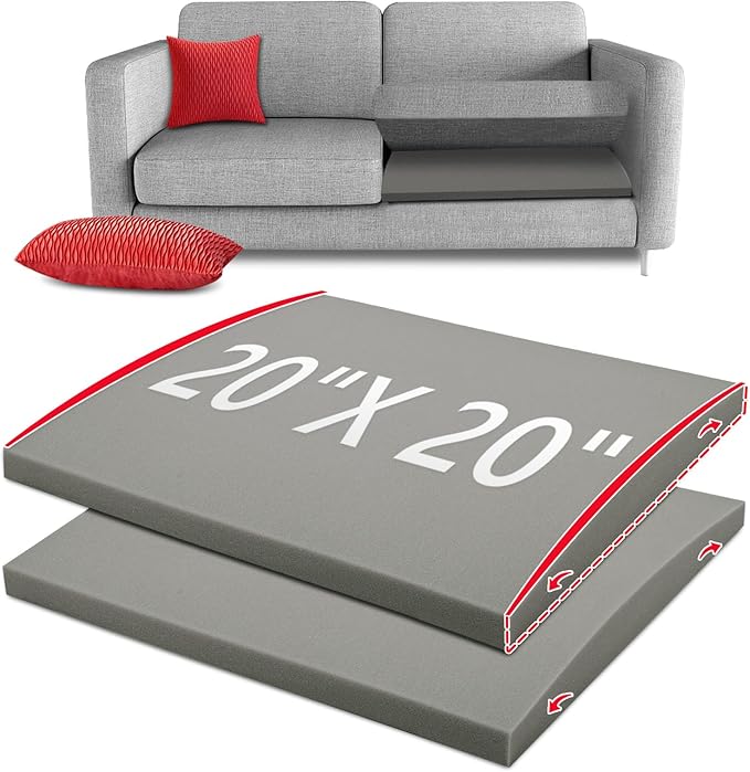 HAVARGO Couch Cushion Support for Sagging Seat 20X20X2 Inches Couch Supports for Sagging Cushions High Density Foam Sofa Cushion Support with Anti Slip Mesh Fabric Light Grey Set of 2