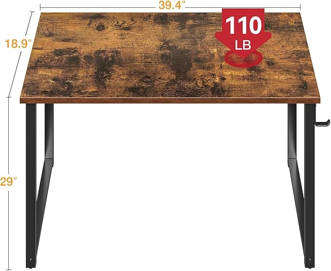 ODK 40 Computer Desk for Home Office Office Table for Small Spaces Writing Desk with Headphone Hooks Pure Vintage