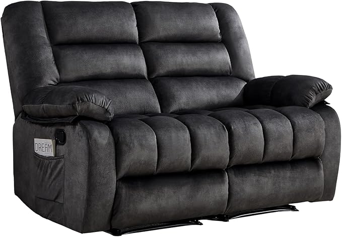 EBELLO Reclining Loveseat Overstuffed Comfortable Armrest 2 Seat Recliner Sofa Manual Reclining Couch for Living Room Bedroom Furniture Grey (Loveseat)