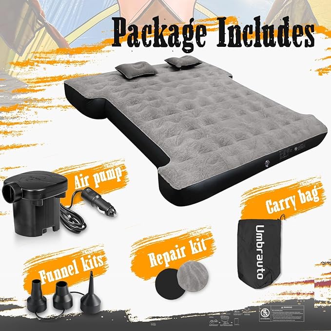 Umbrauto Air Mattress for 6-6.5 ft Full-Size Short Beds Inflatable Truck Tent Airbed with Pump Pickup Camper Air Mattress for Camping with Pillows