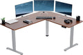 VIVO Corner Standing Desk 63 x 55 inch Reversible L-Shaped Workstation Electric Height Adjustment Home Office and Reception Rooms Dark Walnut Table Top Gray Frame DESK-E3CTGD