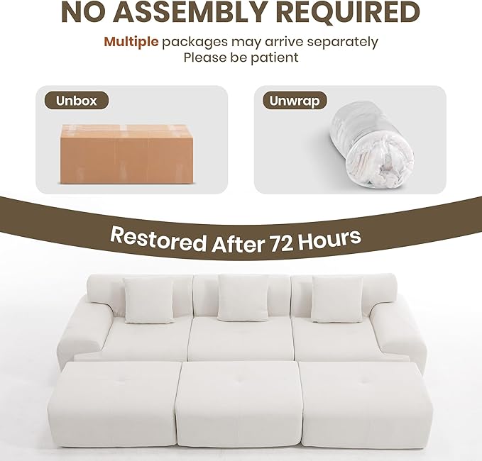 122 Modular Sectional Sofa Convertible L-Shape Cloud Couch Corduroy Upholstered Boneless Sofa Set with Deep Seat &amp Movable Ottoman No Assembly Needed for Living Room Bedroom Home Office Bei