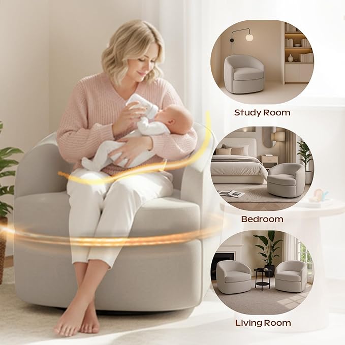 Leyu&ampHafort Modern Beige Swivel Accent Chair with Removable Foam Seat Cushion Linen Upholstered Comfty Sofa for Living Room and Bedroom Reading FSC Certified Solid Wood Base. (Oatmeal)