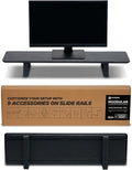 Moodular Wooden Monitor Stand 33.4” (85cm) Desk Organizer with Metal Slide Rails for Drawer Tray Laptop Tablet Phone &amp Headphones Customizable Riser for Organized Workspace Black MS85-B