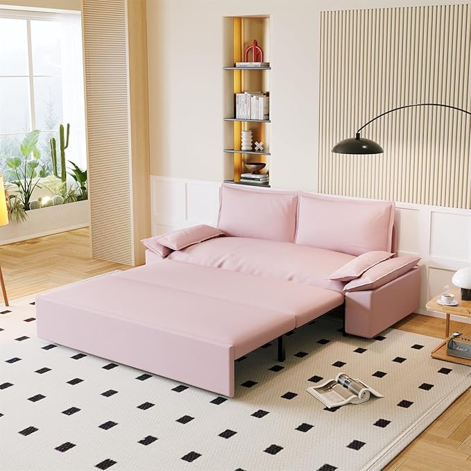 Pull Out Sofa Bed Queen 3 in 1 Convertible Sleeper Sofa Couch with Pullout Bed Comfy Futon Sofa cama moderno Velvet Recliner Loveseat for Living Room Apartment Small Space 70 Pink