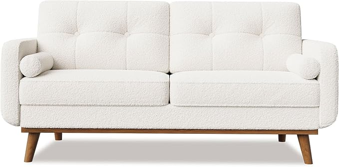Garvee 65 Mid Century Modern Loveseat Sofa for Small Spaces 2 Seater Boucle Upholstered Couch with Button Tufted Design &amp Wood Legs Small Couch for Living Room Bedroom Office Apartment Beig