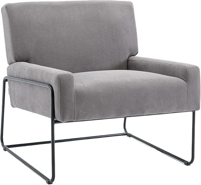 Generic Accent Chair Modern Industrial Slant Armchair with Metal Frame Premium High Density Soft Single Chair for Living Room Bedroom Grey