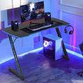 Gaming Desk 47 Inch Z-Shaped Computer Desk Modern Ergonomic PC Computer Table Home Office Desk Racing Style Gaming Workstation with Headphone Hook Blue