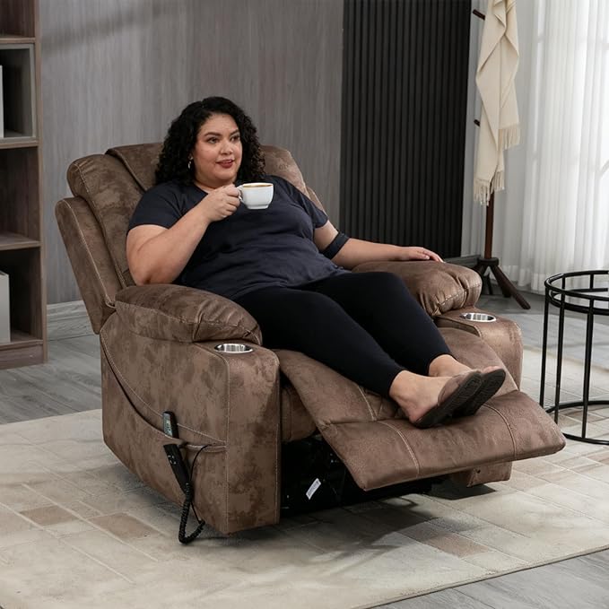 Oversized Power Lift Recliner Chair for Big and Tall 25 Large Electric Recliner Chair with Massage and Heating Dual Motor Zero Gravity Recliner Sofa Velvet Brown