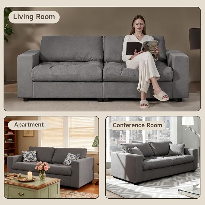87'' Sofa Couch with Hidden Storage Space Modern Sofa for Living Room Comfy Upholstered 2-Seater Large Couch with Extra Deep Seat for Apartment Gray