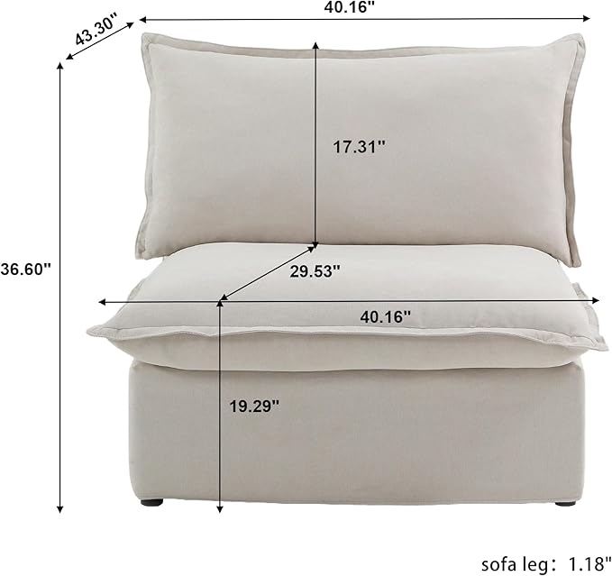 WJShome Modern Down Filled Sigle Middle Seat Cloud Modular Sectional Sofa Minimalist Wide Deep Seat Couches for Living Room Apartment Lounge Bedroom (Beige)