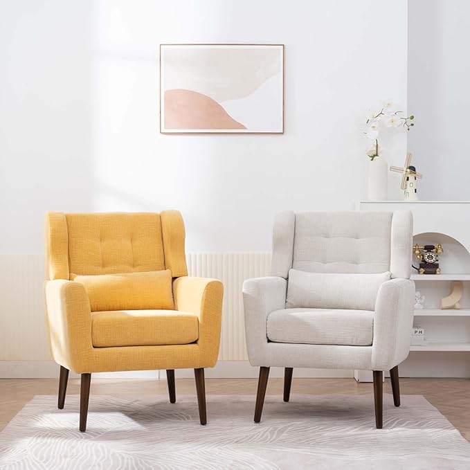 Modern Accent Chair&ampWingback Chair&ampLiving Room Chairs ComfySmall Arm Chair&ampClub Chair&ampSide Chairs for Living RoomSingle Chairs Living Room with Waist Pillow for Small SpaceOffice (Y