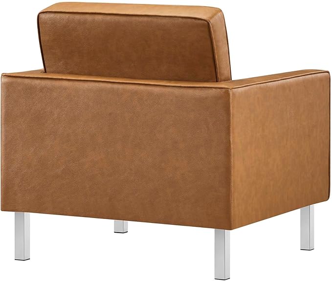 Modway Loft Tufted Button Faux Leather Upholstered Accent Armchair in Silver Tan
