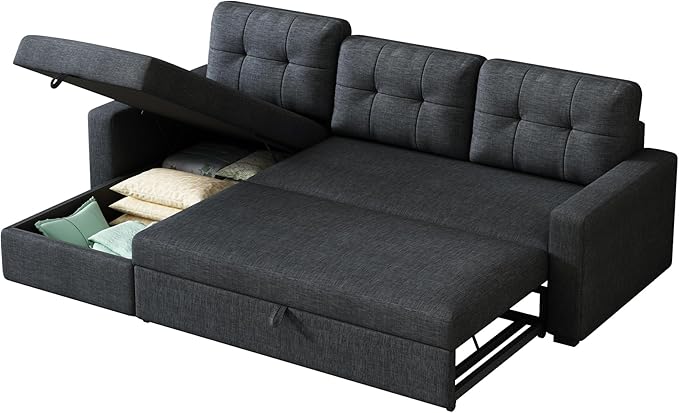 L-Shape Reversible Sectional Sleeper Sofa Bed 4 in 1 Pull Out Couch with Storage Chaise &amp Removable Back CushionsConvertible Sleeper Corner Couch Pull-Out Sofa Bed for Living RoomOffice