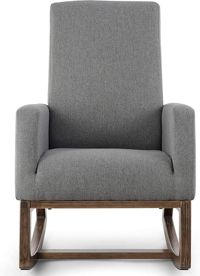 Giantex Rocking Chair Upholstered Living Room Chair with Padded Back and Seat Wood Base Rocking Chair for Nursery Home Office &amp School Use (Gray)