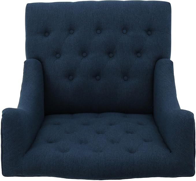 High-Back Velvet Wingback Chair Navy Blue Accent Chair with Button-Tufted Design &amp Birch Wood Legs 27.5”W x 33.75”D Upholstered Club Chair for Living Room Victorian (Linen Navy Blue)