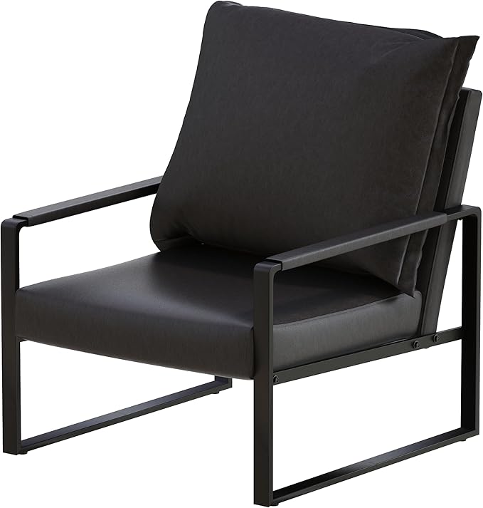 AWQM Modern PU Leather Accent Chair Arm Chair with Extra-Thick Padded Backrest and Seat Cushion Sofa Chairs for Living Room Bedroom 105 Degree Slant Back Non-Slip Adsorption Feet-Black（Set of 1）