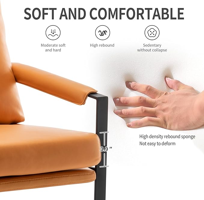 UNICOO Faux Leather Metal Frame Accent Chair - Modern Accent Chairs for Living Room Bedroom or Office - Armchairs Living Room Chairs Leisure Chair Reception Chair (ZKL-239K-CM Hermes Orange)
