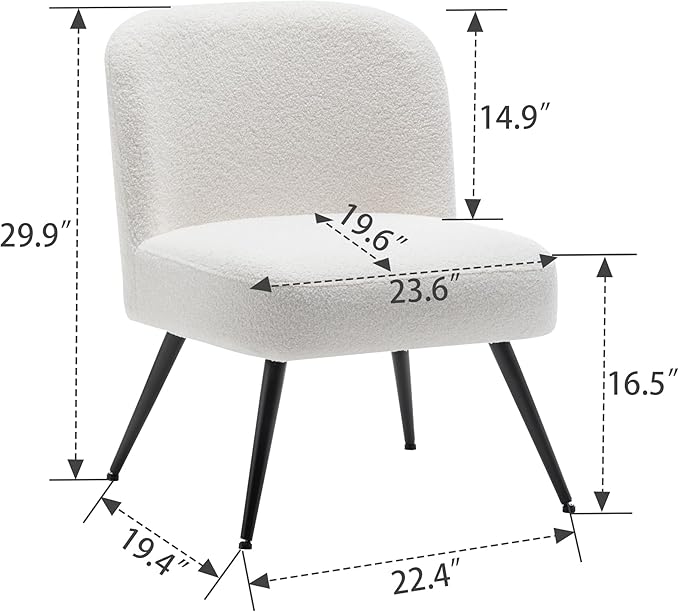 Andeworld Modern Accent Chair Set of 2 Upholstered Sherpa Velvet Living Room Chairs Elegant Armless Cute Small Side Club Chair with Golden Legs for Bedroom-White