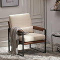JOYBASE Modern Accent Chair Mid Century Modern Chair Armchair Metal Frame Comfy Reading Chair Lounge Arm Chair for Living Room Bedroom (Beige &amp Brown Linen)