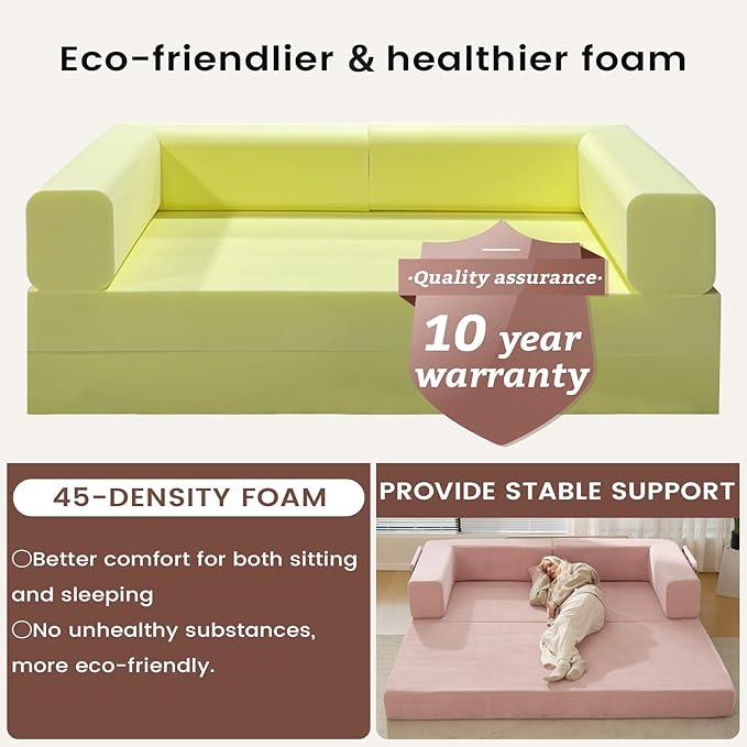Convertible Sleeper Sofa Bed Corduroy Upholstered Modular Floor Couch Queen/King Size Foldable Futon with futon Memory Foam for Apartment Living Room Bedroom (Pink 80.15) | Convertible sofa bed