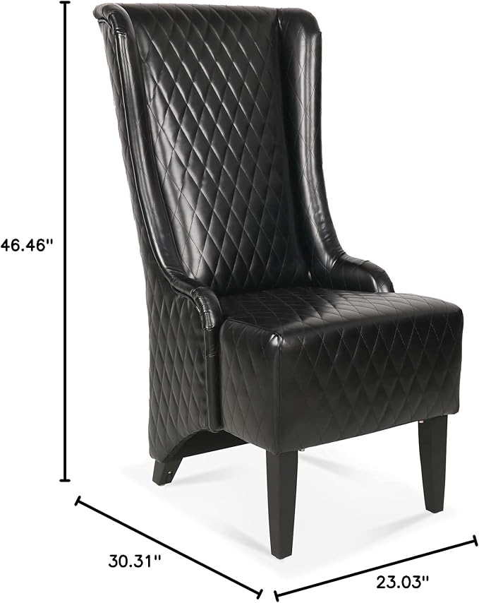 23.03 Wide Faux Leather High Back Accent Chair Comfy High Wingback Chair Living Room Chair with Soft Padded Wooden Legs Modern Side Chair for Living Room Bedroom Black