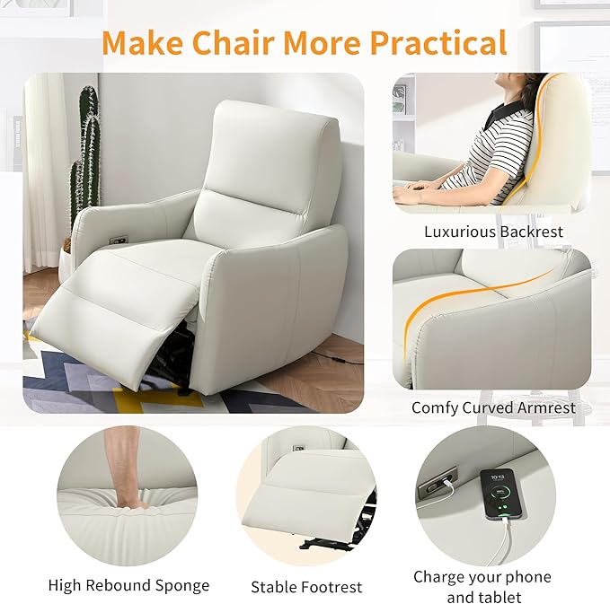Wall Hugger Power Recliner Chair Zero Wall Electric Recliner Chairs with USB Port Space Saving Large Recliner for Living Room RV Home Theater