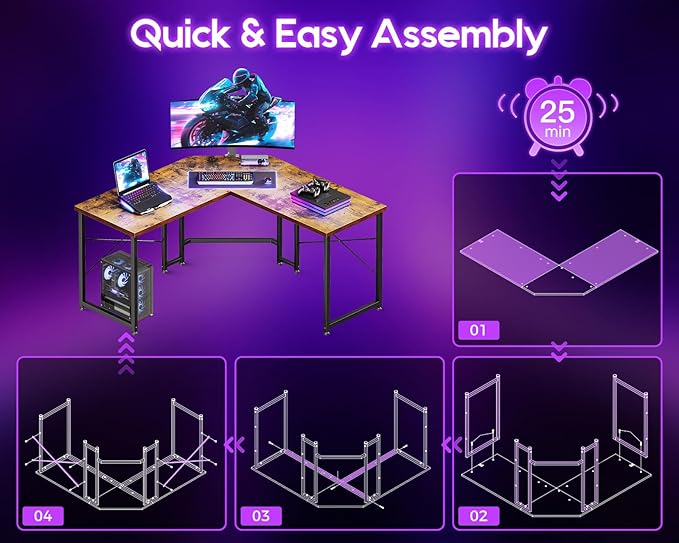Casaottima 51 Inch L Shaped Gaming Desk Corner Table Sturdy Workstation for Home Office Writing Gaming Computer Desk for Small Space Easy Assembly Rustic Brown