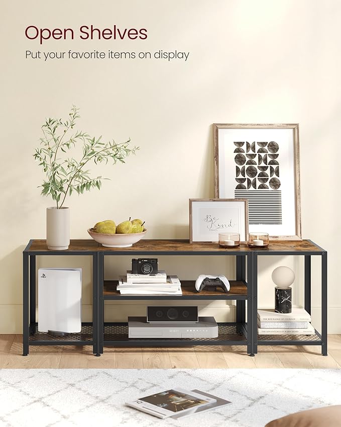 VASAGLE Modern TV Stand for TVs up to 65 Inches 3-Tier Entertainment Center Industrial TV Console Table with Open Storage Shelves for Living Room Bedroom Rustic Brown and Black ULTV097B01