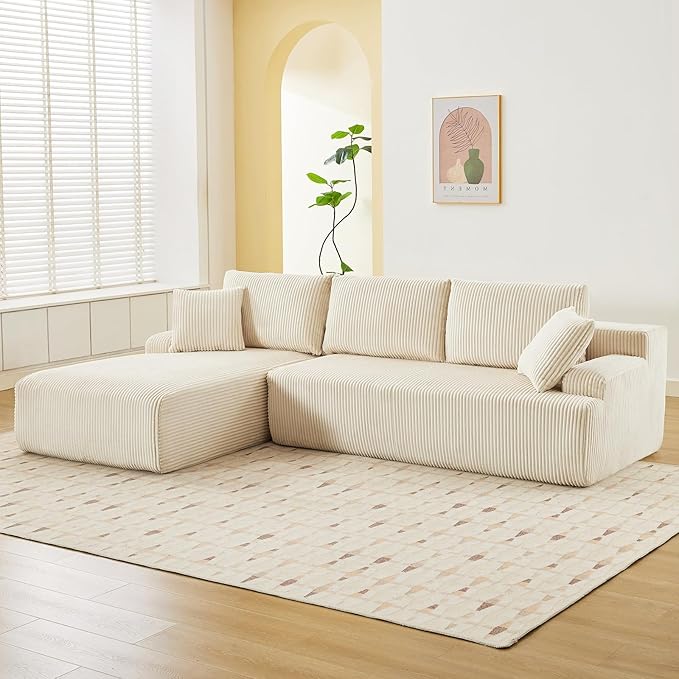 96” Modular Sectional Sofa Couches l-Shape Couch 3 Seat Modular Sofa Memory Foam Sectional Couches for Living Room Cloud Couch with Oversized Chaise (Beige Left Facing Chaise)