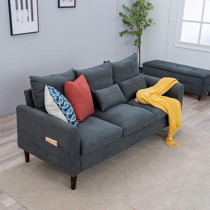 Panana Convertible Sectional Sofa CouchL-Shaped 2 or 3-Seat Sofa Sectional with Reversible Ottoman for Small Living Room Apartment (Gray Linen Fabric 3 Seater ONLY - Curved arms)