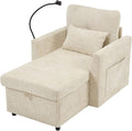 32 Comfy Chaise Lounge Sofa Bed Chair with Storage Side Pockets Phone Holder &amp 2 Pillows Modern Chenille Upholstered Sleeper Sofa Leisure Chair for Living Room Bedroom Small Spaces (Beige)