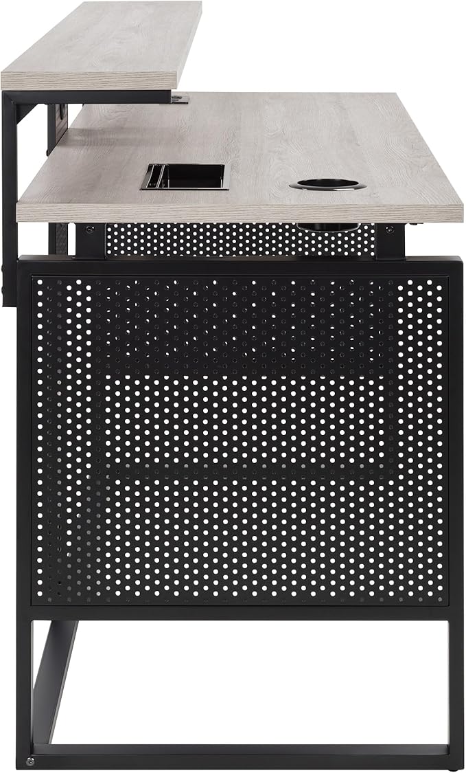 OSP Home Furnishings Ace Contemporary Modern Home Office Desk with Shelf Rectangular with Grey Taupe Finish
