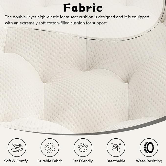 Bean Bag Grey Chair for Bedroom Small Comfy Chairs for Living Room Small Space Comfortable Corner Reading Chair for Adults/Teens No Assembly Required 350 LBS Capacity (White)