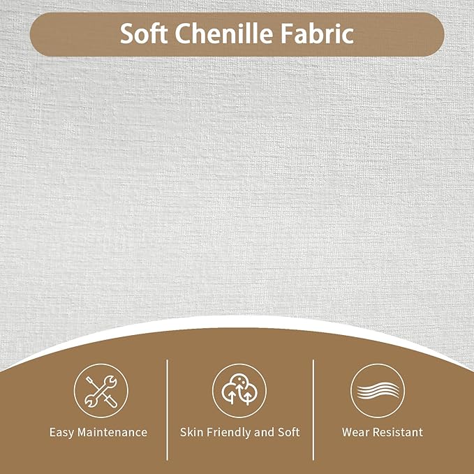 23.6'' Square Ottoman Chenille Foot Rest for Couch Sponge Filled Accent Ottomans for Living Room Office Bedroom - White