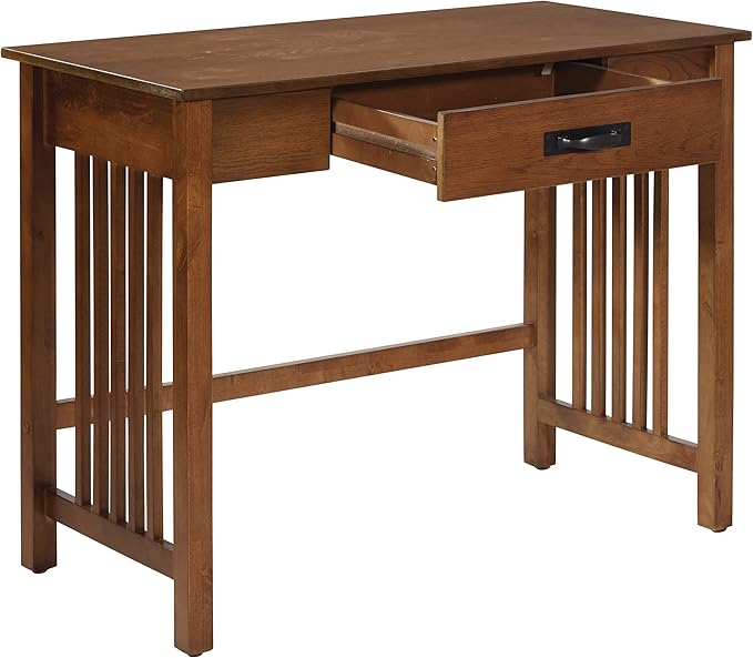 OSP Home Furnishings Sierra Writing Desk with Pull-Out Drawer and Mission Style Side Panels Ash Brown