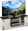Furinno Jensen Farmhouse Barn Door Living Room TV Stand with Storage Cabinets for TV up to 70 Inch Ebony/White Wash