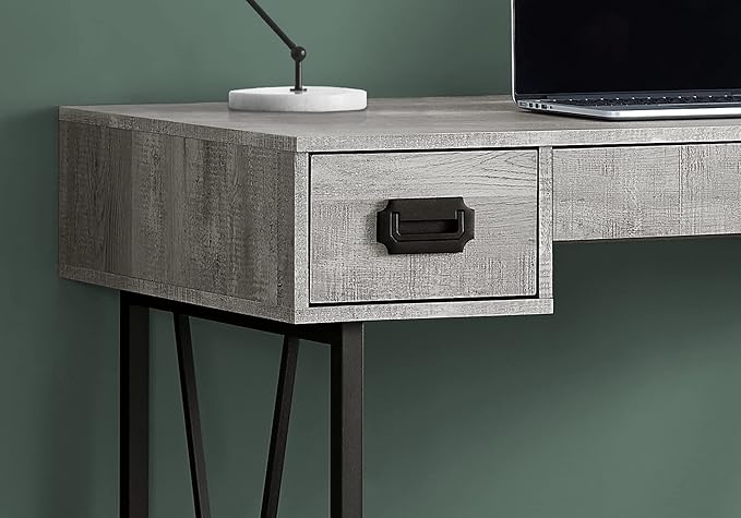 Grey Laminate Computer Desk with Storage Drawers - 48 Laptop Workstation - Modern Industrial Home Office Desk