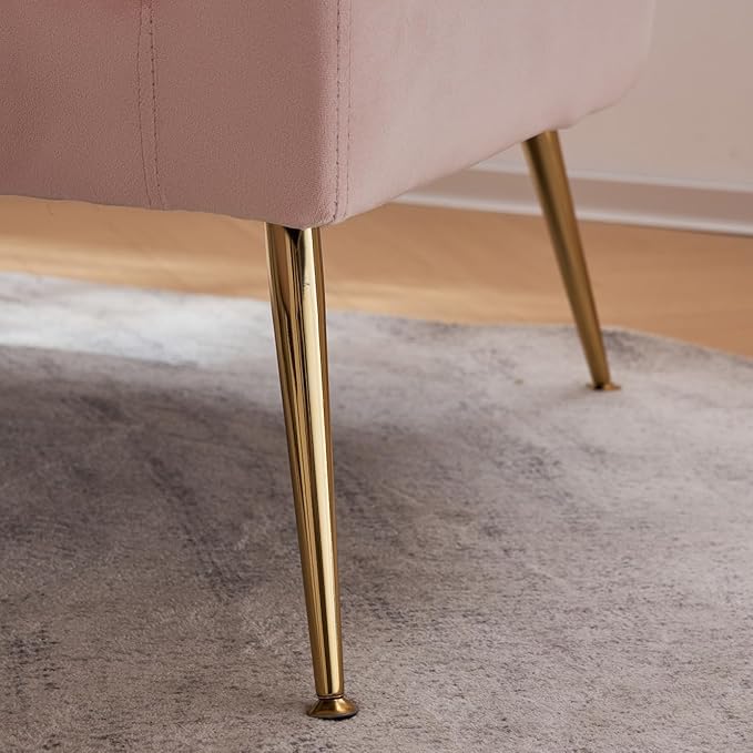 Accent Chair with Ottoman Velvet Wingback Chair with Lumbar Pillow and Footstool Upholstered Single Sofa Chair with Golden Metal Legs Leisure Armchair for Living Room Bedroom Office Pink