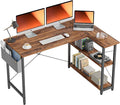 BANTI 55 Inch Small L Shaped Computer Desk with Storage Shelves Home Office Corner Desk Study Writing Table Brown
