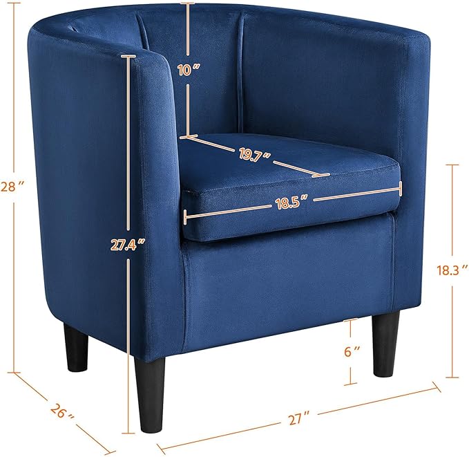 Yaheetech Velvet Accent Chair Modern and Comfortable Armchairs Upholstered Barrel Sofa Chair for Living Room Bedroom Waiting Room Blue