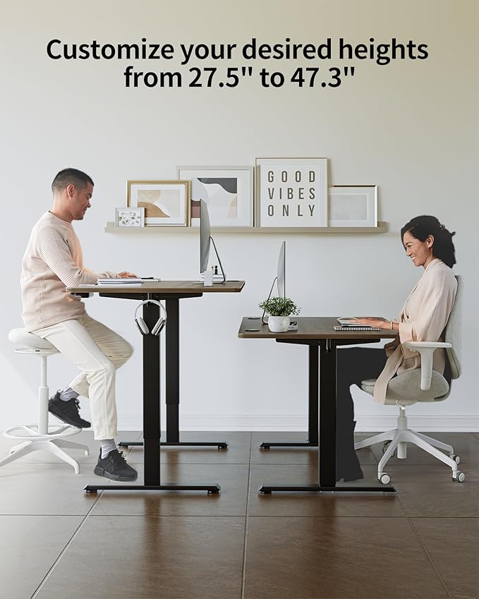 FEZIBO One-Piece Standing Desk Adjustable Height Stand up Home Office Desk 60x24 Inch Electric Standing Computer Desk with 4 Memory Presets Headphone Hook Black Walnut